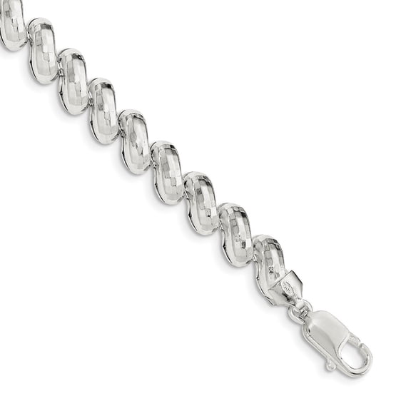 White Sterling Silver bracelet Links Diamond-cut 7.5 in