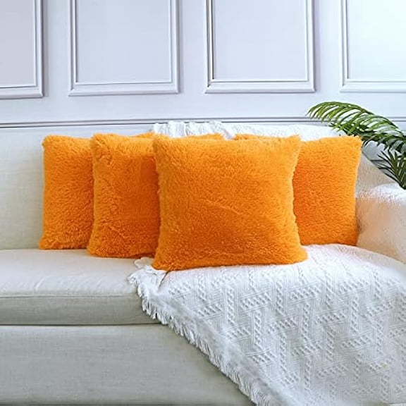 Eryueer Sea Soft Lion Velvet Throw Pillow Case Cushion Cover Fashion Home Decorative Pillowcase (4-pack) (Yellow)