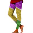 thumbnail image 6 of DDAPJ pyju Mardi Gras Leggings for Women Trendy Print Elastic High Waisted Yoga Pants Carnival Party Tights Color Block Casual Skinny Pants Multicolor#3 S, 6 of 6