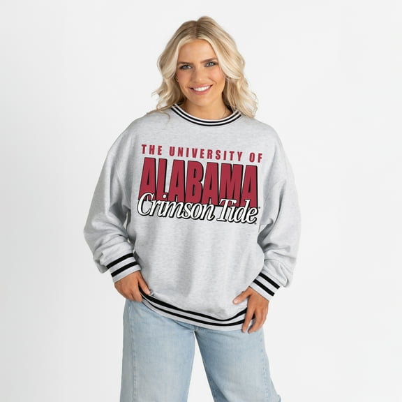 Women's Gameday Couture Gray Alabama Crimson Tide Oversized Showdown Ringer Stripe Sweatshirt