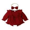 thumbnail image 1 of Newborn Infant Baby Girl Clothes Long Sleeve Bow Romper Ruffle Jumpsuits with Headband, 1 of 7
