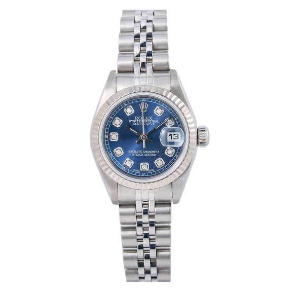 Pre-Owned Rolex Datejust 26MM 6917 Blue Diamond Dial Fluted Bezel Stainless Steel Jubilee Bracelet