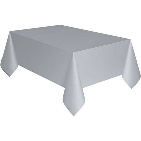 Silver Plastic Party Tablecloth, 108 x 54in