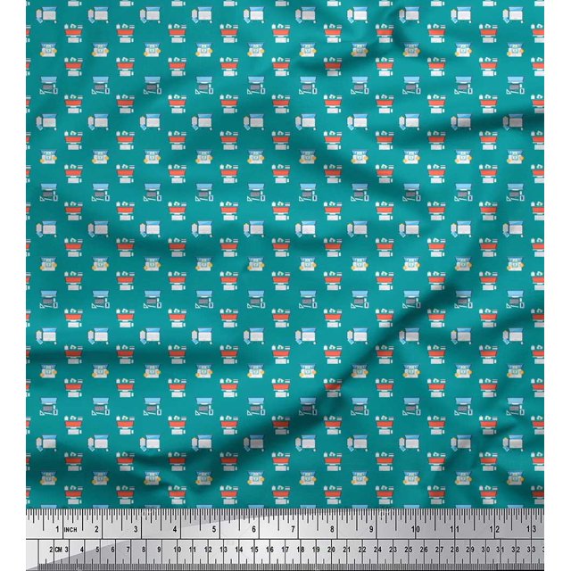 Soimoi Green Poly Georgette Fabric Keyboard,Phone & Monitor Hardware Print Fabric by Yard 42 Inch Wide