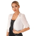 thumbnail image 3 of YONGHS Women Shrugs Sheer Cardigan Summer Short Sleeve Open Front Cropped Bolero White M, 3 of 7
