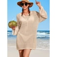 thumbnail image 3 of Attraco Swimsuit Cover up Hollow Out Women Drawstring Beach Dress Long Sleeves Crochet Tops Swim Bikini Bathing Suit Coverups Swimwear, 3 of 8