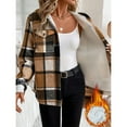 thumbnail image 7 of Women's Fashion Casual Loose-Fitting Long-Sleeved Plaid Print Hooded Jacket Baseball Jacket for Fall and Streetwear Style,Khaki,XL, 7 of 7