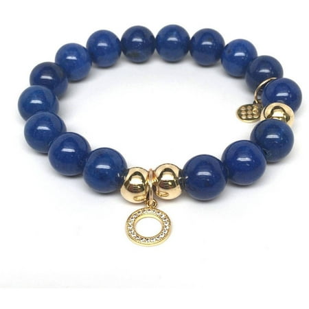 Julieta Jewelry Blue Jade Circle Charm 14kt Gold over Sterling Silver Stretch Bracelet