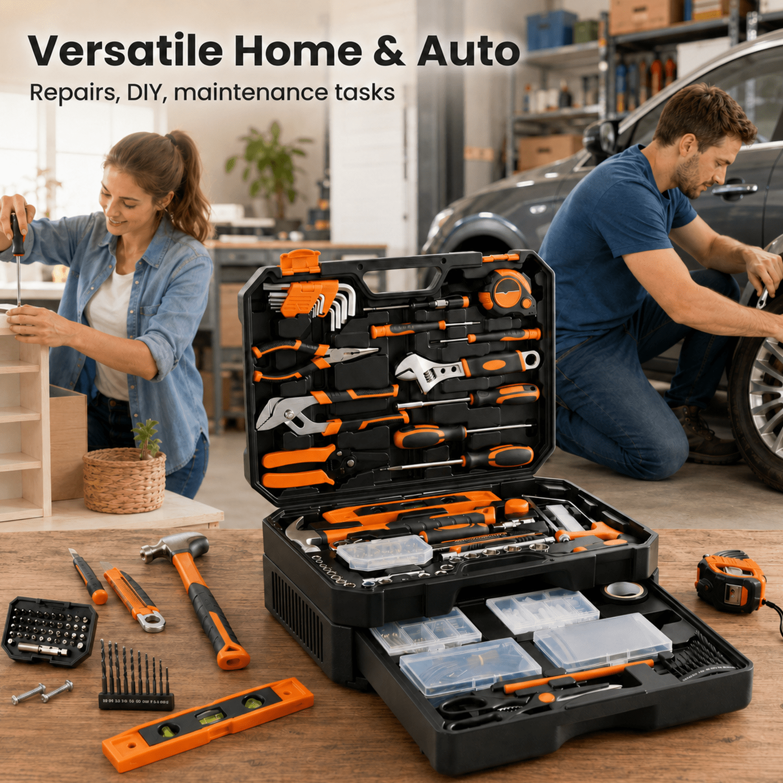 Alvantor 330-PC Home Auto Repair Tool Kit, Toolbox Storage Case with Drawer, General Household Tool Set, Perfect for Diyer, Handyman