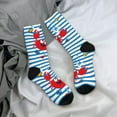thumbnail image 5 of Fuzoiu Red Funny Crab on Blue Stripe Print Athletic Crew Socks for Men & Women,Casual Crew Socks,Above Ankle Crew Socks for Business, Casual, 5 of 6