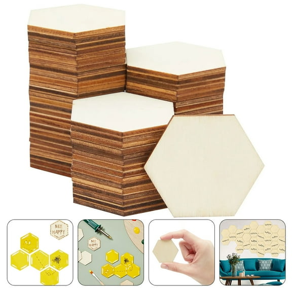 MLINS 100pcs Hexagon Shape Wood Slices Unfinished Wood Pieces DIY Crafts Making Wood Slices