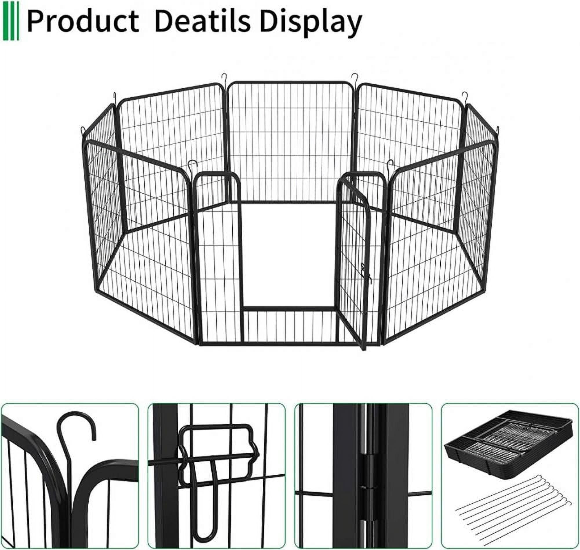 KPIBEST 31.5 Inch Outdoor Metal Dog Playpen with Exercise Fence and Pet Playground Gate for Large, Medium & Small Dogs