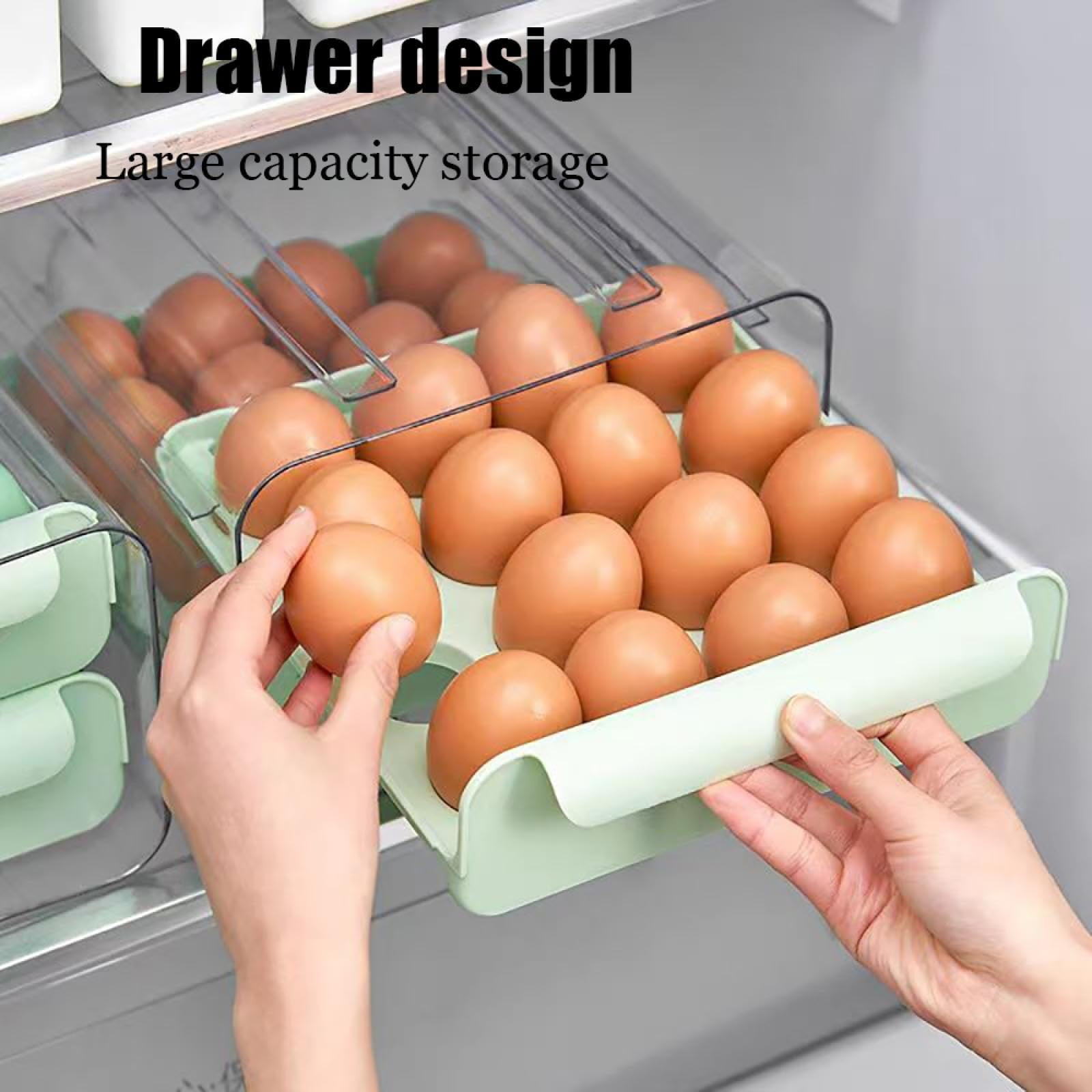UYUH 2-Tier Egg Holder for Fridge, Large Capacity Stackable Egg Organizer Container, Clear Refrigerator Drawer Tray for Eggs, Space Saving and Easy Access Kitchen Storage