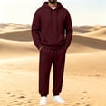 thumbnail image 2 of Garbnen Fleece Mens 2 Piece Hoodie Jogger Set Solid Color Casual Hoodie Sweatshirt and Joggers Sweatpants Sets Workout Athletic Warm Plush Track Suits Mens Wine, 2 of 6