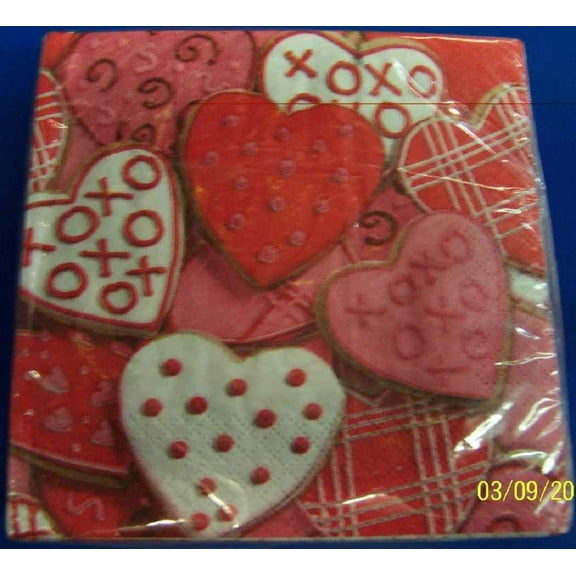 Frosted Heart Cookies Valentine's Day Pink Holiday Party Paper Beverage Napkins
