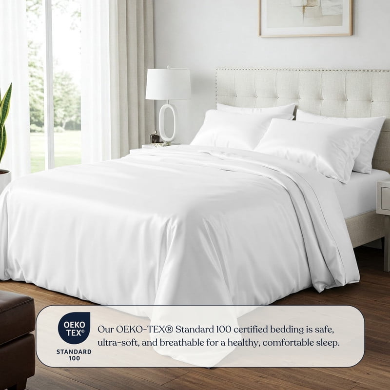 Delara 100% Bamboo Viscose Queen Duvet Cover Set – Ultra-Soft, Cooling & Breathable Luxury Bedding with Pillow Shams, White