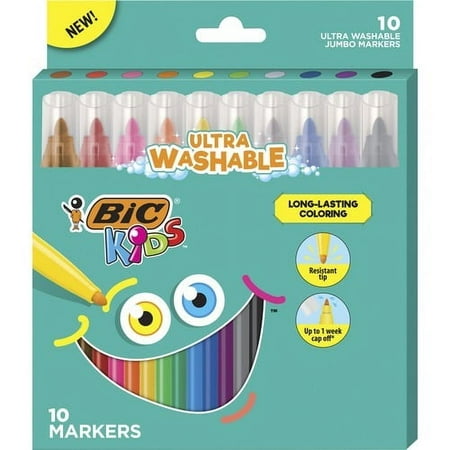 (pack of 6) BIC Kids Jumbo Coloring Markers  Assorted Colors -- Pack of 10 Ultra Washable Markers