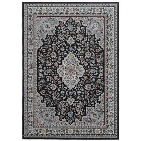 Linon Emerald Barton Woven Microfiber Polyester 6'7" x 9'7" Rug in Black