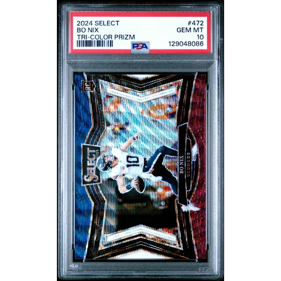 Bo Nix Broncos 2024 Select Tri-Color Prizm Rookie Card #472 /99 PSA 10 Gem Mint