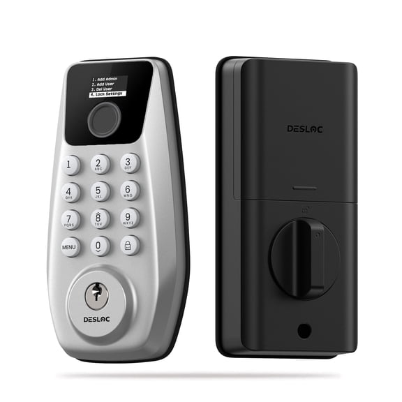 DESLOC C110-W Touchscreen Keypad Door Lock with Fingerprint, Keyless Entry Door Lock with 100 Fingerprints Storage,Smart Door Locks for Front Doors,12-Month Battery,Auto-Lock,Easy Installation–Silver