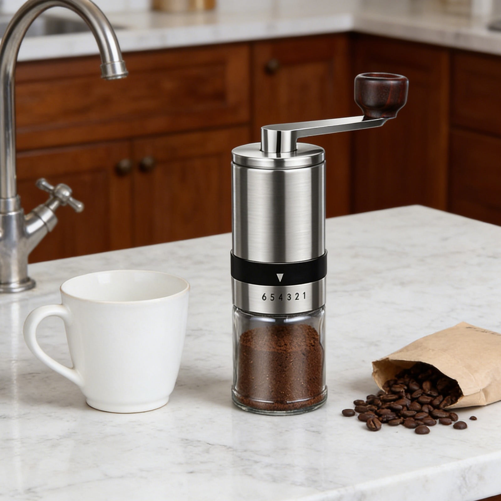 Leodye 1PCS Household Small Grinder Hand Coffee Powder Grinder Portable Stainless Steel Manual Coffee Grinder for Home office and Travel Use -7.48x5.12x2.05in