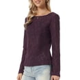 thumbnail image 4 of INSPIRE CHIC Jacquard Blouse for Women's Boat Neck Long Sleeve Fall Sheer Knit Top M Purple, 4 of 6
