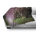 thumbnail image 3 of Japanese Garden Soft Flannel Fleece Throw Blanket, National Park in Chiang Mai Cherry Blossoms Spring Picture, Cozy Plush for Indoor and Outdoor Use, 70" x 90", Fuchsia Brown Fern Green, by Ambesonne, 3 of 6