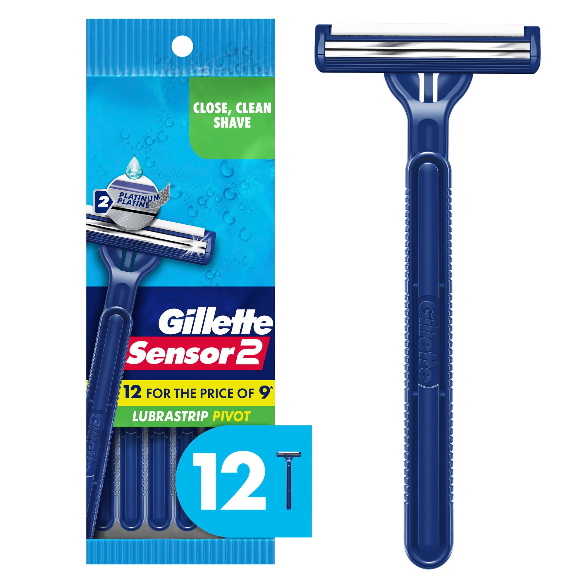 Gillette Sensor2, Pivoting Head Men's Disposable Shaving Razors with Lubrastrip, 12 Count