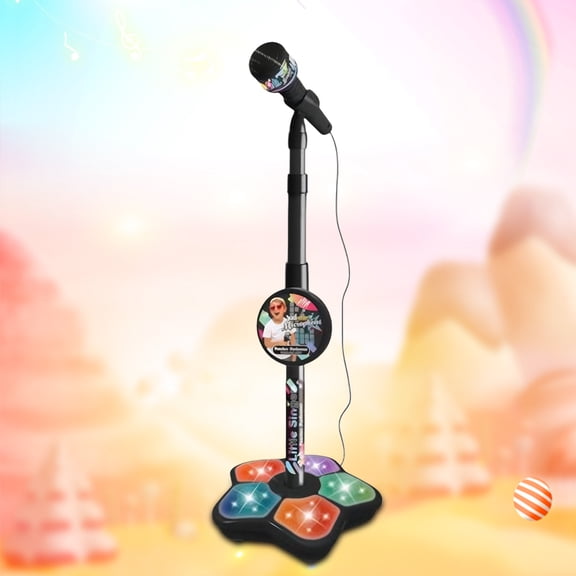 Microphone with Stand Height-adjustable Karaoke Machine Microphone with Stand (Black)