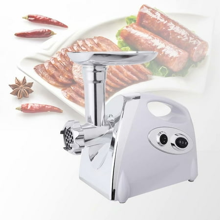 

QCEMAIRPD Electric Meat Grinder and Sausage Maker - 1HP 1000W Max - Stainless Steel Cutting Blade and 3 Grinding Plates 1 Big Sausage Staff Maker (White)