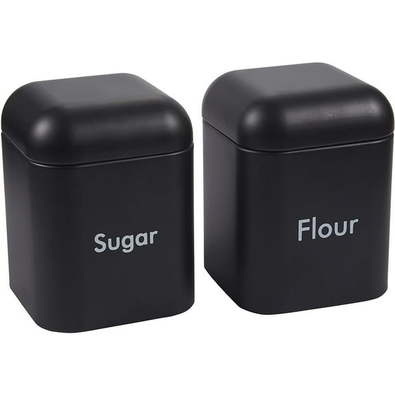 Juvale Flour & Sugar Storage Containers - Set of 2 40 oz (4.5 x 6 in) Black Iron - Airtight Silicone Gasket Seal - Flour Canister & Sugar Container