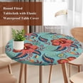 thumbnail image 4 of Teal Red Boho Floral Round Tablecloth, Fitted Table Cover with Elastic for 45"-54" Round Tables, Vintage Southwestern Ethnic Tribe Table Cloth Outdoor Indoor Dinning Party Waterproof Tablecloths, 4 of 7