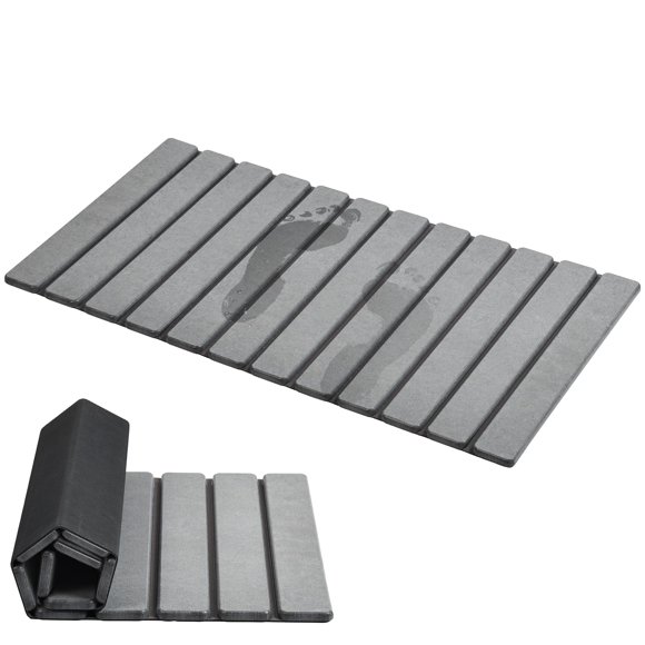 Alfombra de baño AWW plegable con piedra de secado rápido, color gris tierra, diatomeas