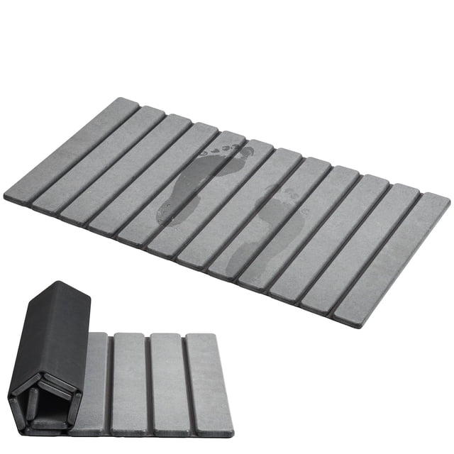 Alfombra de baño AWW plegable con piedra de secado rápido, color gris tierra, diatomeas