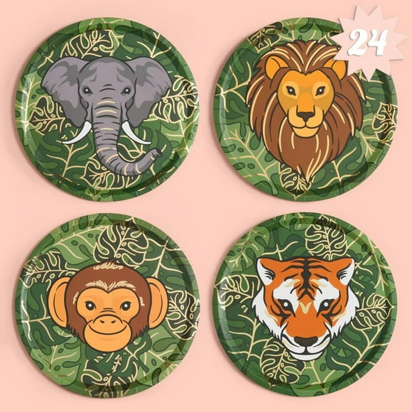 Platos de Papel xo, Fetti Jungle Dorado Safari 9 Pulgadas Paquete de 24