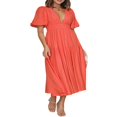 thumbnail image 4 of AMERTEER Femmes Profonde V Maxi Robe d'Été Casual Manches Courtes Plissée Taille Haute LongBeach Flowy Robes, 4 of 8