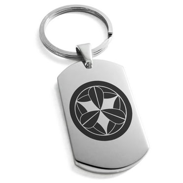 Stainless Steel Takenaka Samurai Crest Engraved Dog Tag Keychain Keyring