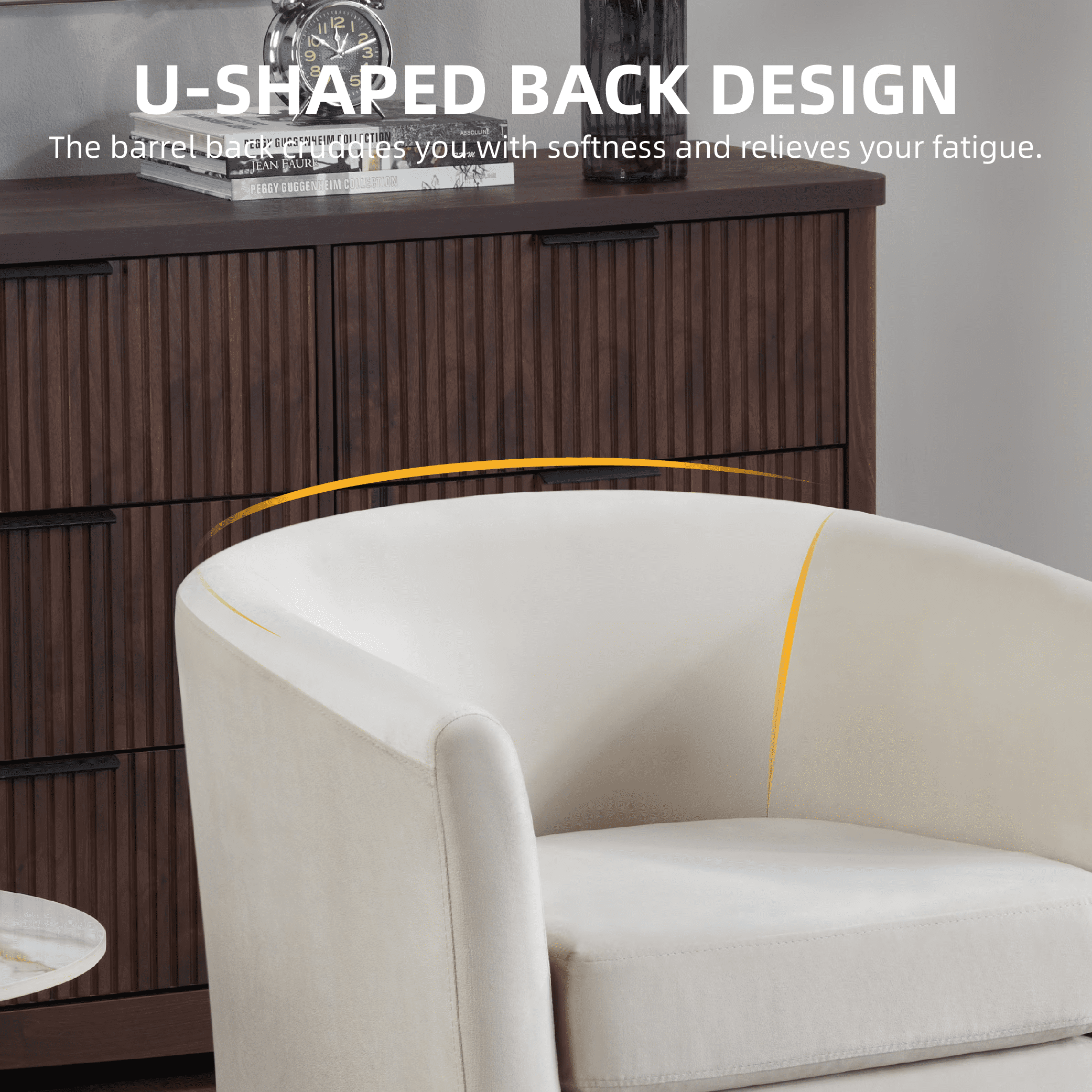 Accent Barrel Chair with Ottoman, Modern Club Chair Comfy Reading Armchair with Footrest for Living Room, White
