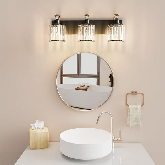 TEQIN Modern Bathroom Light Fixtures, 3-6 Light Vanity Lights Over Mirror, Black Wall Lamp with Glass Shade Matte Black Vanity Light for Living Room Cabinet Bedroom Porch