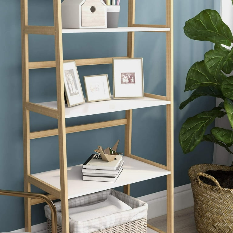 4 Shelf Ladder Bookshelf-Free Standing Wooden Tiered Bookcase, X