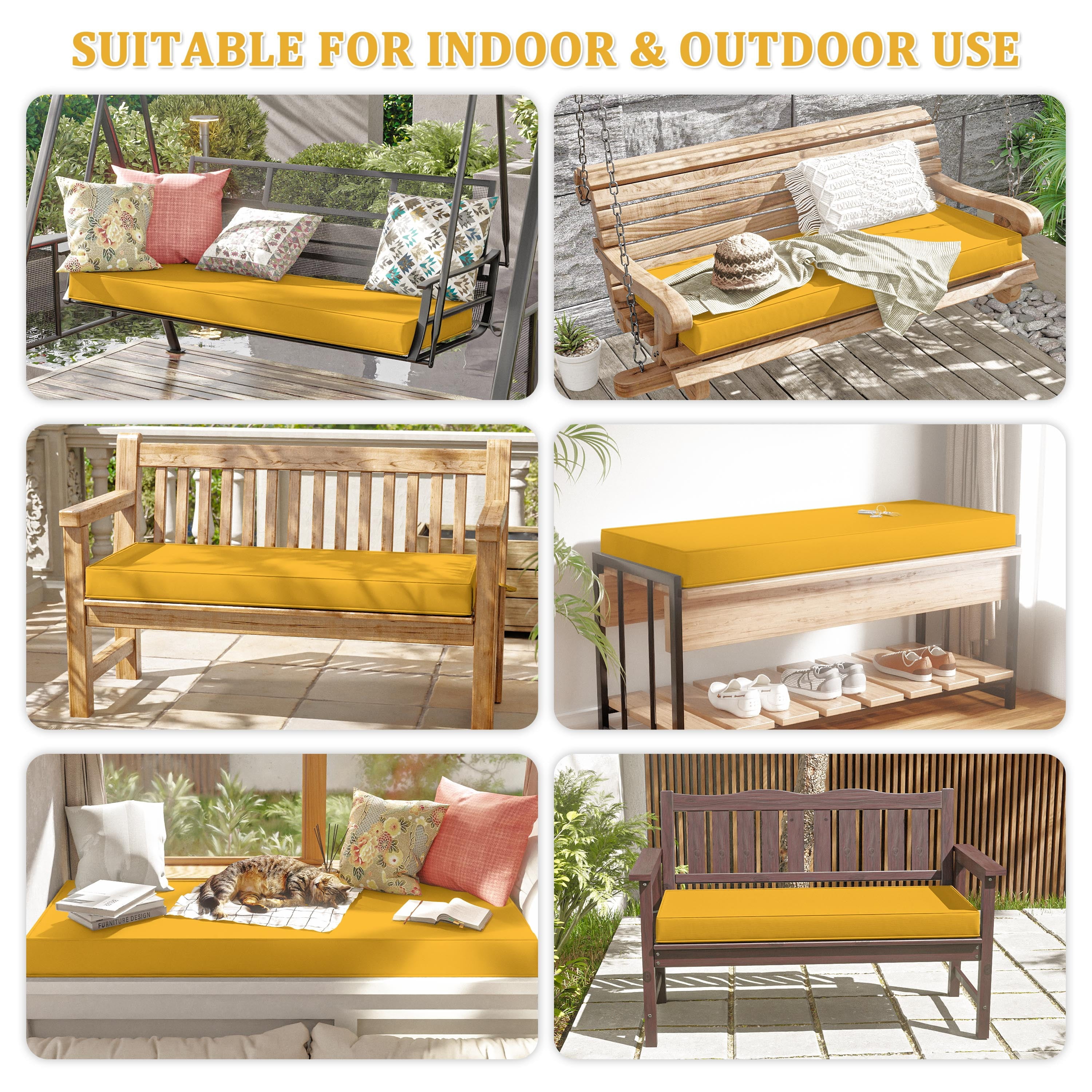 Kimunuk 36" x 18" x 3.5" Outdoor Bench Cushion Patio Furniture Replacement Cushion with Ties for Porch Swing Loveseat, Yellow