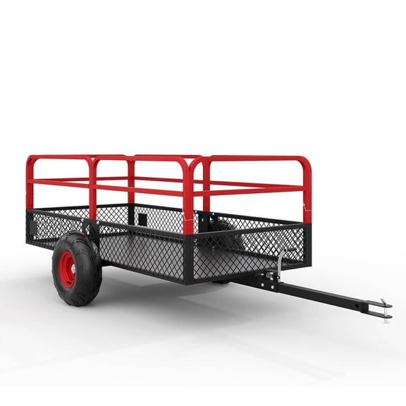 QinaQin Heavy Duty Steel Garden Dump Cart,Utility Trailer Pull Behind with Removable Sides & All Terrain Tires,Red