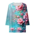 thumbnail image 6 of Women's 3/4 Sleeve V Neck T Shirts Floral Graphic Print Casual Base Tee Tshirts for Women Fall Summer Spring (2XL, Blue 01), 6 of 6