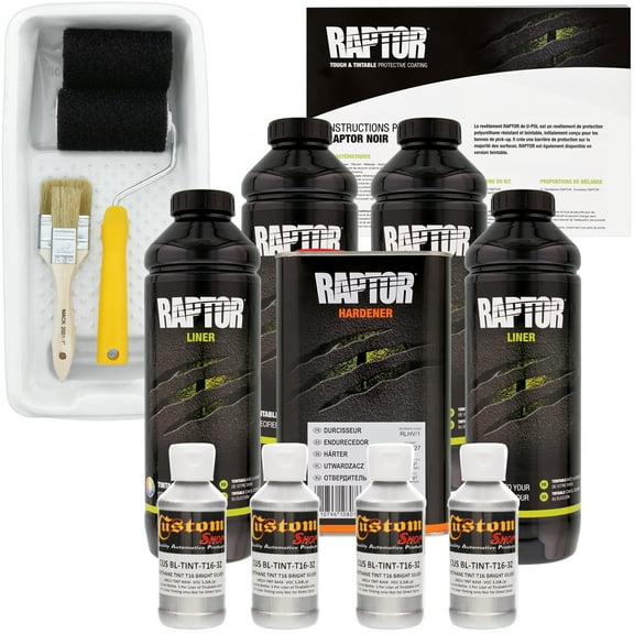 Raptor Bright Silver Urethane Spray-On Truck Bed Liner Roller,Tray, Brush 4 Liters