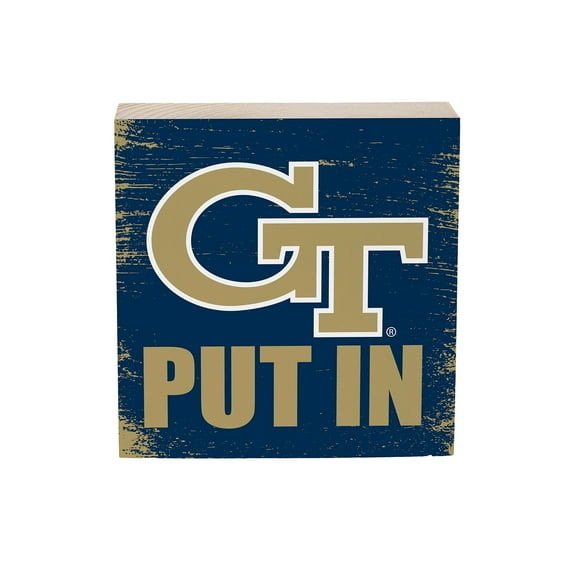 Georgia Tech Yellow Jackets 6" Square Fan Chant Wood Block Shelf Sign