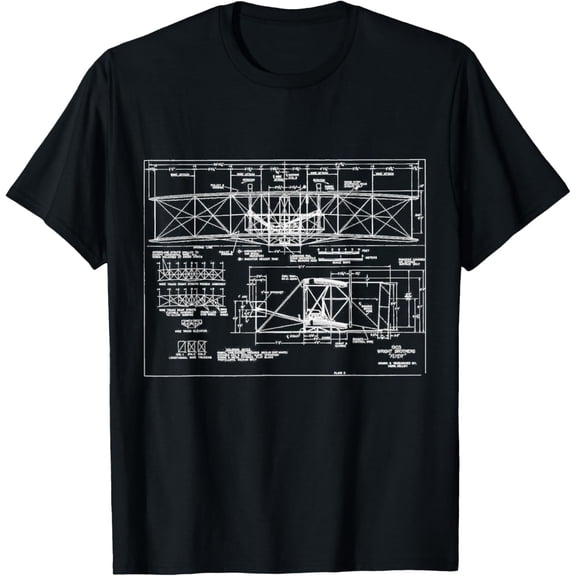 Wright Flyer, Wright Brothers Airplane Blueprint T-Shirt T-Shirtmen and women can wear, black, white, gifts.S,M,L,XL,2XL,3XL,2639XL