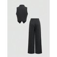 thumbnail image 2 of Women's Lapel Sleeveless Vest & High Waist Wide Leg Pants Casual 2 Piece Outfit Set, 2 of 6