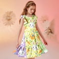 thumbnail image 7 of Girls Easter Dress Crew Neck Ruffled Sleeve Cute Print Midi Dresses Stylish Festival Holiday Clothes (11 Years, Yellow), 7 of 7