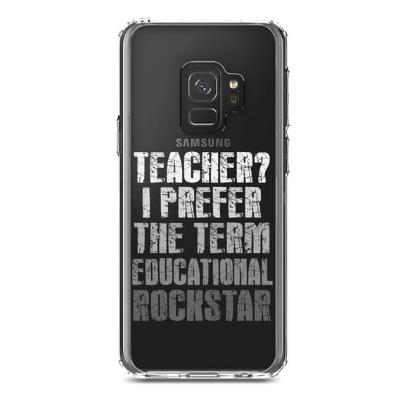 DistinctInk Clear Shockproof Hybrid Case for Samsung Galaxy S9 (5.8" Screen) - TPU Bumper Acrylic Back Tempered Glass Screen Protector - Teacher I Prefer Educational Rockstar