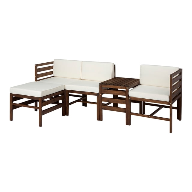 Acacia Modulaire 5 Pièces - 3 Places + Pouf + Table d'Appoint - Marron Foncé